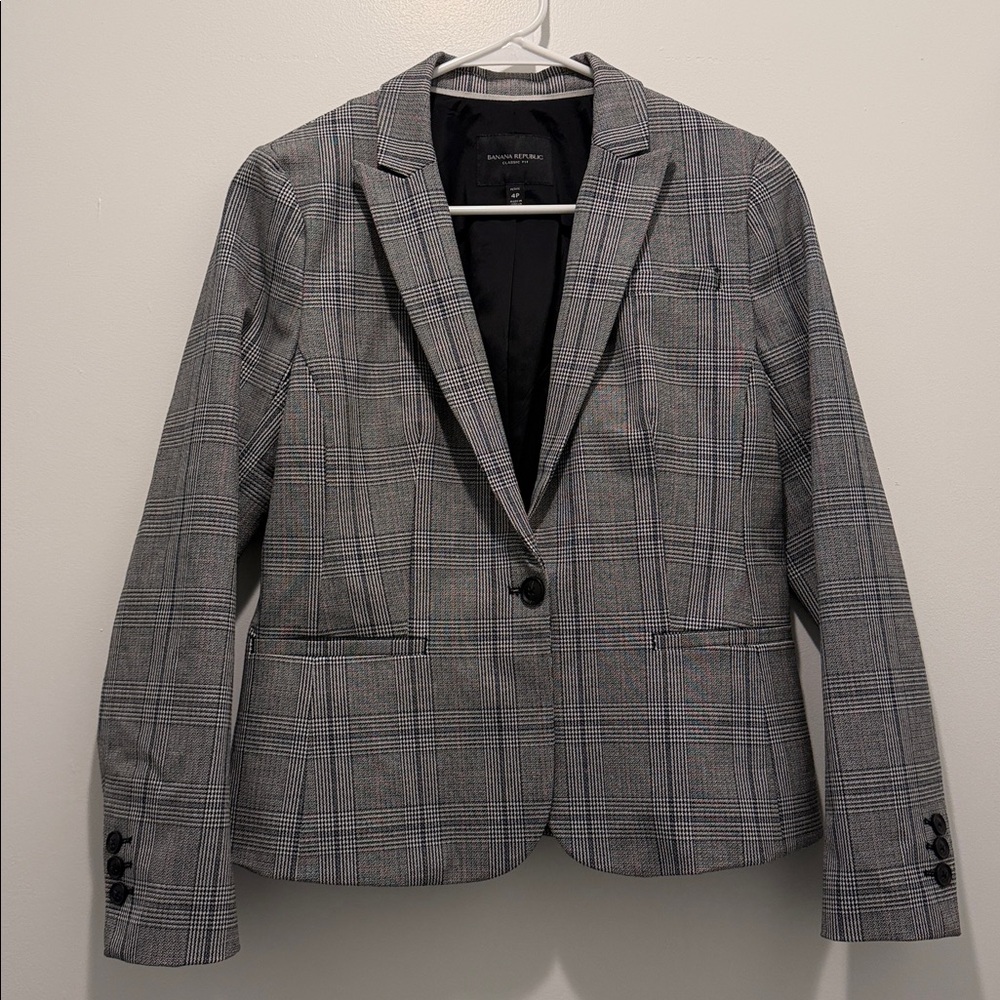 Banana Republic Classic Fit Plaid Washable Blazer Petite Size 4P